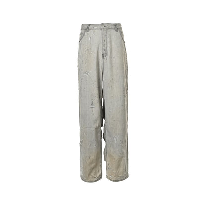 Balenciaga/Balanciaga 24FW white large destruction knife cut jeans