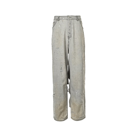 Balenciaga/Balanciaga 24FW white large destruction knife cut jeans