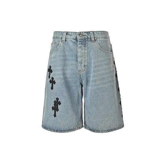 Chrome Hearts/Chrome Heart leather label cross denim shorts