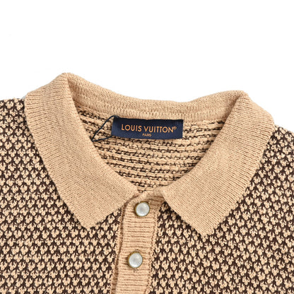 Louis Vuitton 26ss chest leather stamp knitted Polo short sleeves