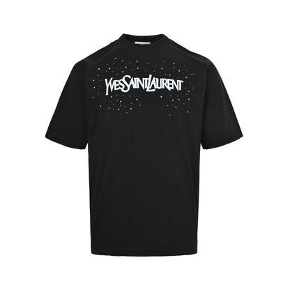 Saint Laurent ripped embroidery hot diamond short sleeves