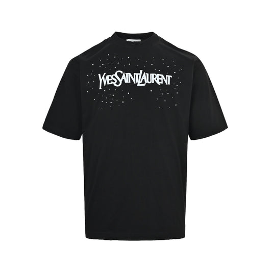 Saint Laurent ripped embroidery hot diamond short sleeves