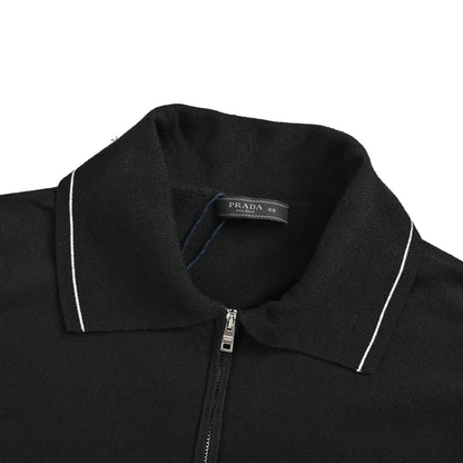 Prada logo embroidered half-zip knitted Polo short sleeves