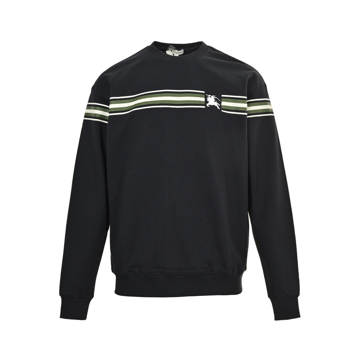Burberry war horse logo embroidered horizontal stripe round neck sweatshirt