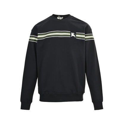 Burberry war horse logo embroidered horizontal stripe round neck sweatshirt