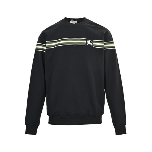 Burberry war horse logo embroidered horizontal stripe round neck sweatshirt