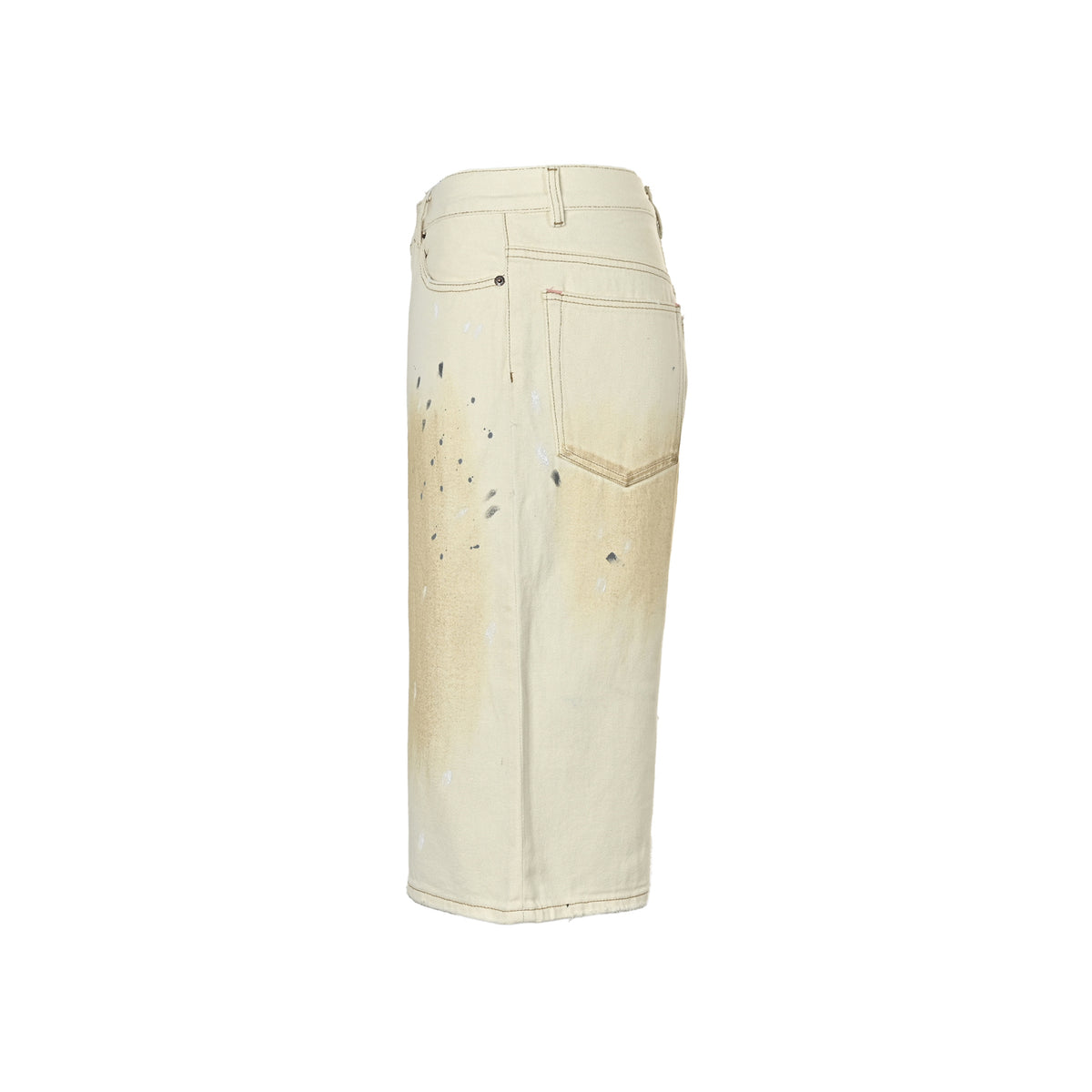 Acne Studios white mud-dyed splash-ink distressed cropped denim shorts