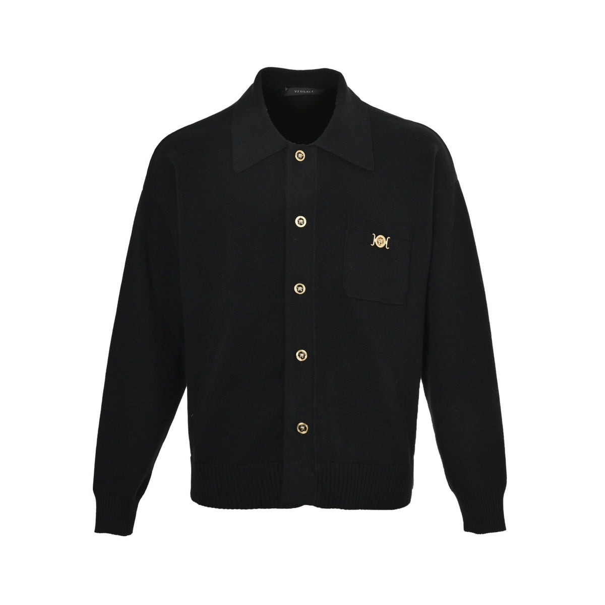 VERSACE gold button ribbed edge knitted cardigan