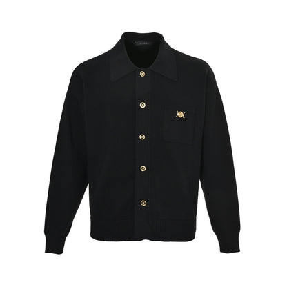 VERSACE gold button ribbed edge knitted cardigan