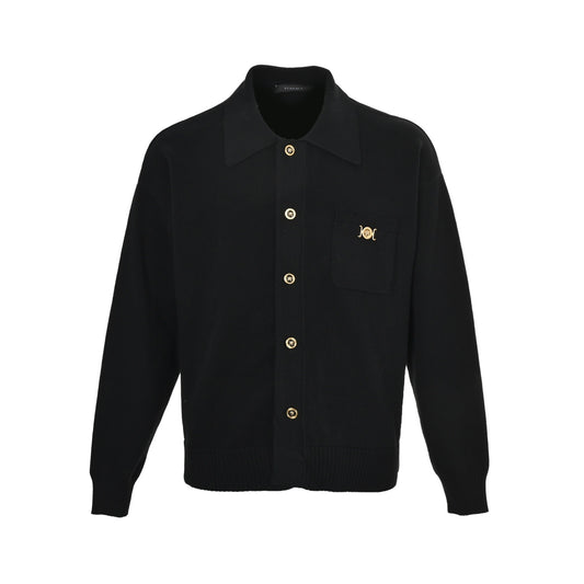 VERSACE gold button ribbed edge knitted cardigan