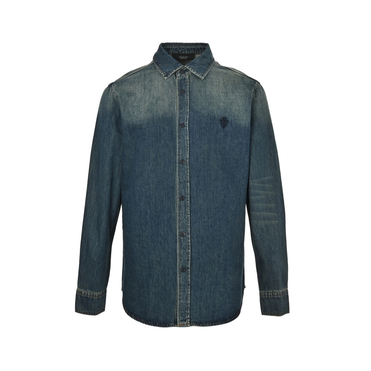 Gucci family crest embroidered denim shirt