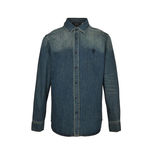 Gucci family crest embroidered denim shirt