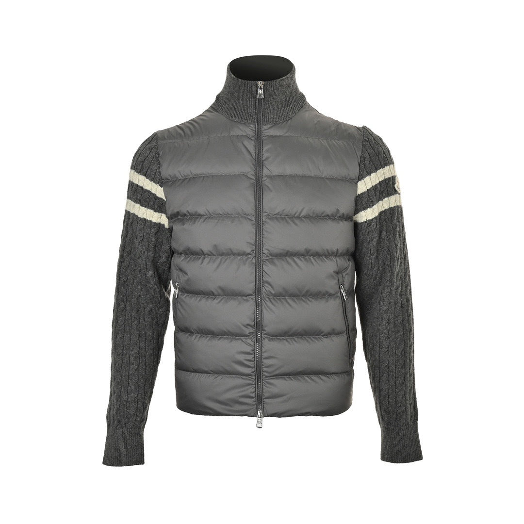 Moncler/Mongolia patchwork woolen sleeves stand collar thin down jacket
