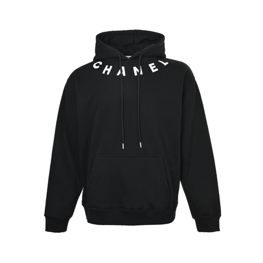 Chanel 25Fw collar letter print hooded sweatshirt