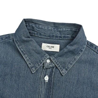 Celine Arc de Triomphe embroidered denim short-sleeved shirt