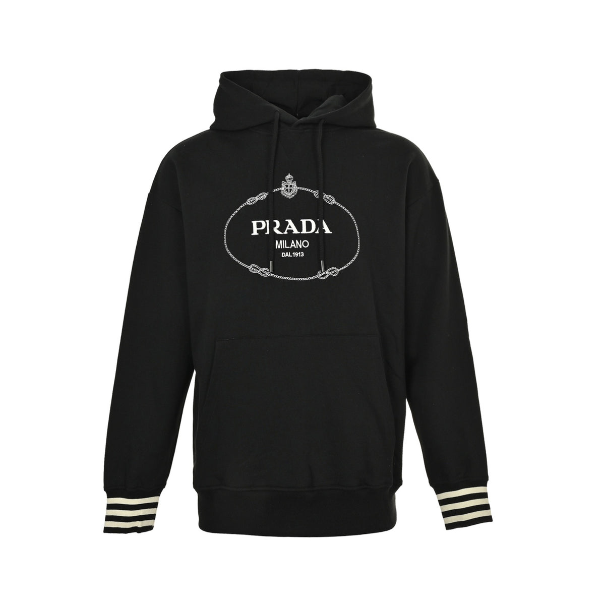 Prada 25Fw logo embroidered cuffs striped hooded sweatshirt