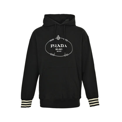 Prada 25Fw logo embroidered cuffs striped hooded sweatshirt