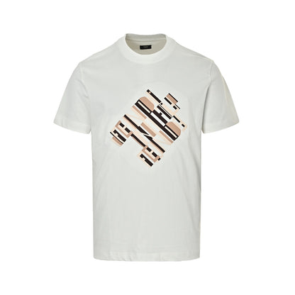 Fendi diamond overprint striped embroidered short sleeves