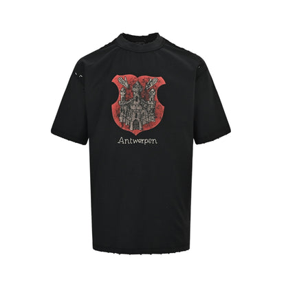 Balenciaga/Balanciaga 24ss castle print distressed short sleeves