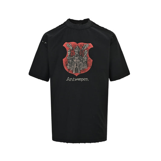 Balenciaga/Balanciaga 24ss castle print distressed short sleeves