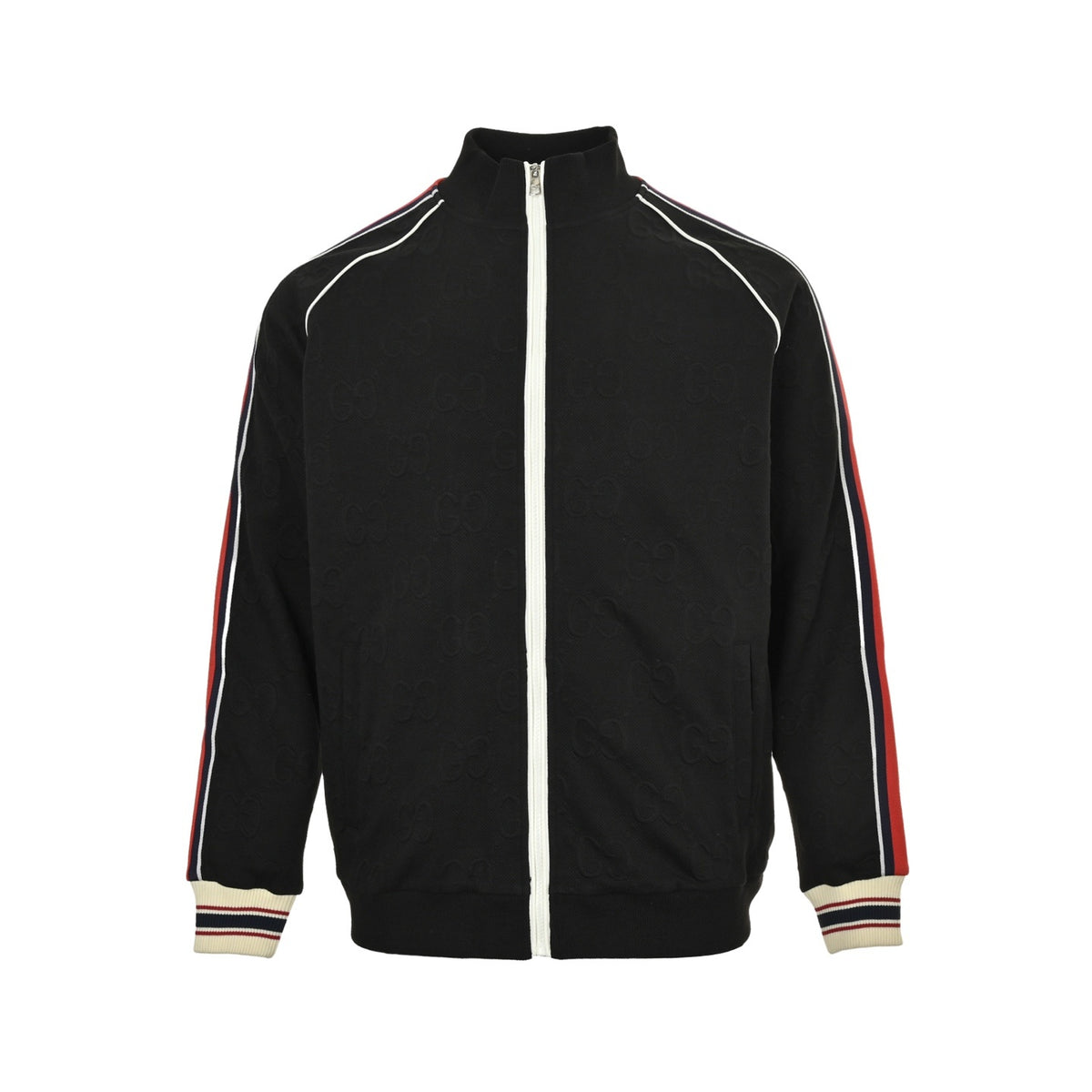 Gucci full double G jacquard red and green striped webbing suit jacket