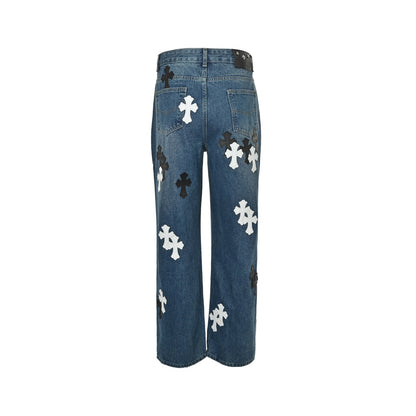 Chrome Hearts/Chrome Heart cross patch embroidered washed jeans