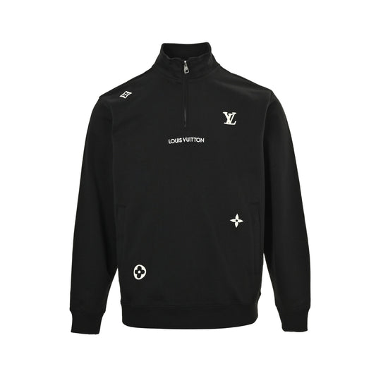 Louis Vuitton 25Fw embroidered presbyopic half-zip sweatshirt