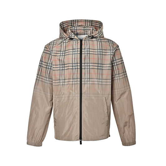 Burberry gradient yellow plaid hooded jacket