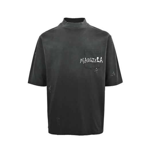MAISON MARGIELA/Maggiela pocket graffiti distressed half turtleneck short sleeves