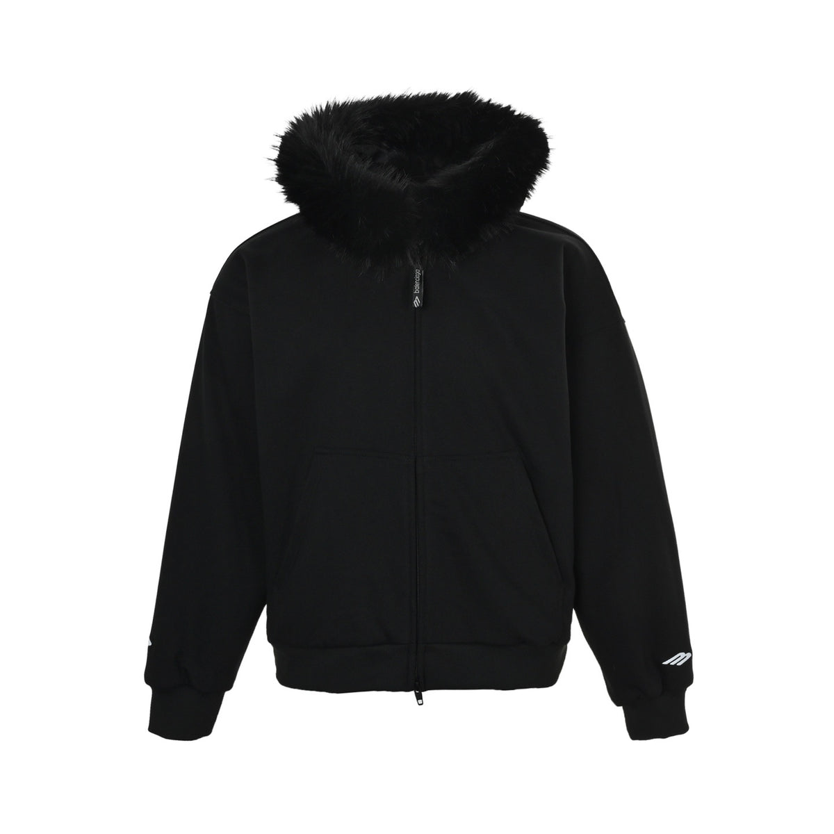 Balenciaga mink fur collar hooded sweatshirt jacket