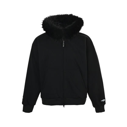Balenciaga mink fur collar hooded sweatshirt jacket