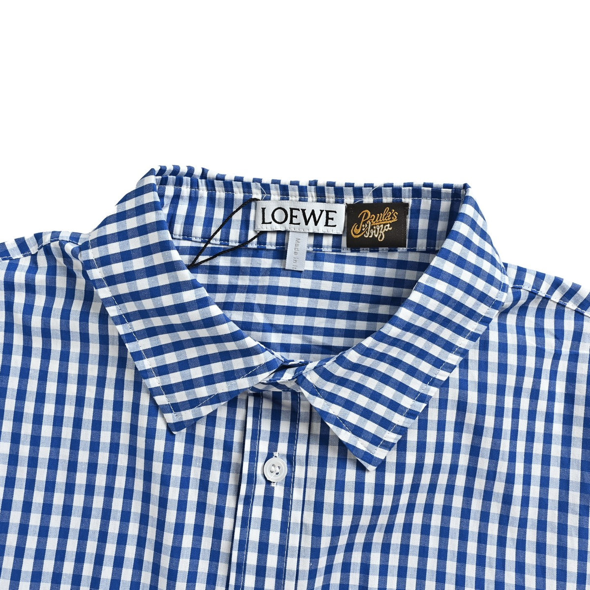 Loewe/Loewei logo embroidered plaid short-sleeved shirt
