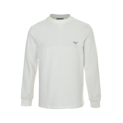 Prada triangle logo back dark pattern embroidery long-sleeved T-shirt