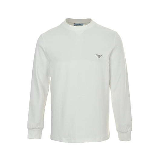 Prada triangle logo back dark pattern embroidery long-sleeved T-shirt