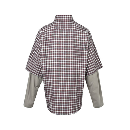 Balenciaga new 26ss plaid short-sleeved fake two-piece shirt