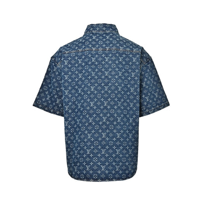 Louis Vuitton all-over old flower jacquard suit denim short-sleeved shirt