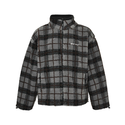 Miu Miu contrasting plaid zipper jacket