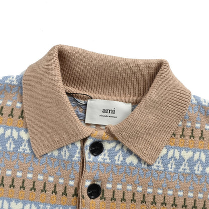 Ami Love Jacquard Striped Lapel Polo Sweater