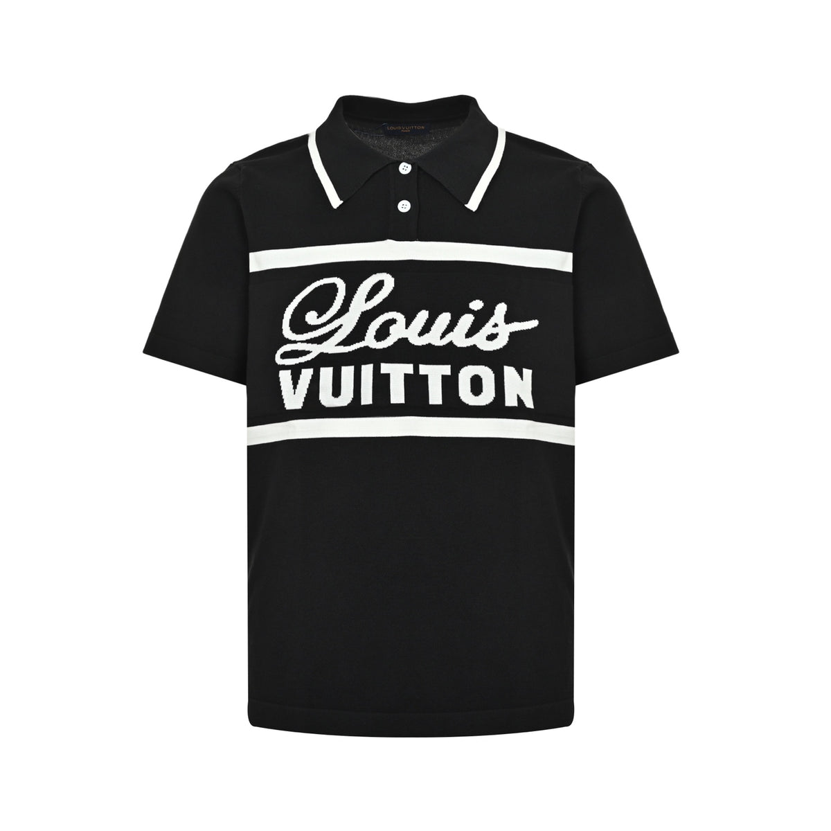 Louis Vuitton striped signature letter jacquard knitted Polo short sleeves