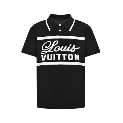 Louis Vuitton striped signature letter jacquard knitted Polo short sleeves