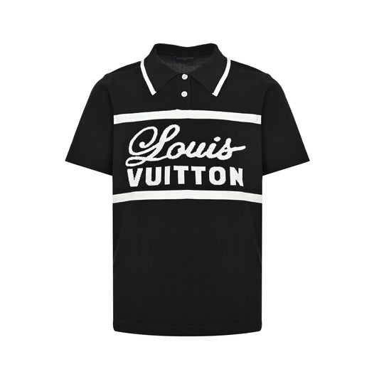 Louis Vuitton striped signature letter jacquard knitted Polo short sleeves