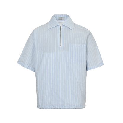 Dior 24ss small logo embroidered half-zip striped short-sleeved shirt