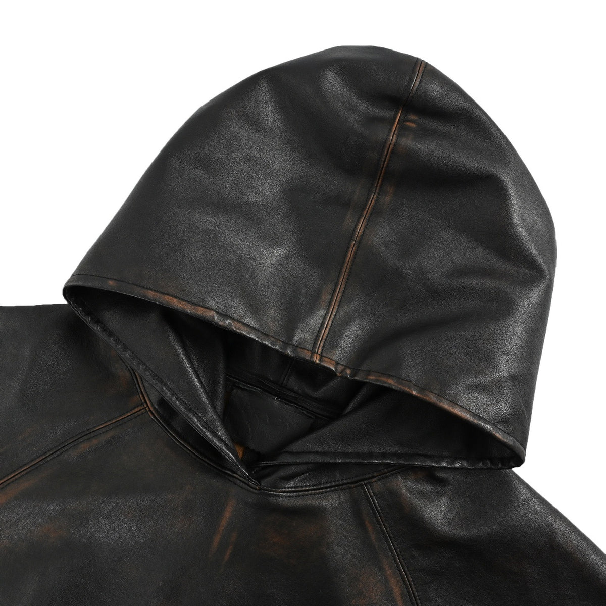 Prada 25Fw distressed raglan hooded leather jacket