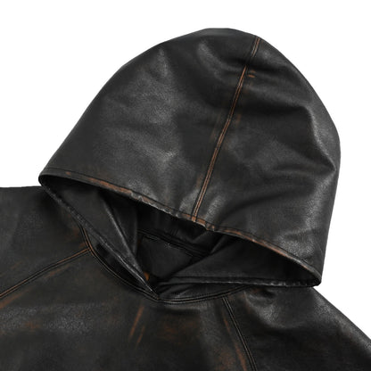 Prada 25Fw distressed raglan hooded leather jacket