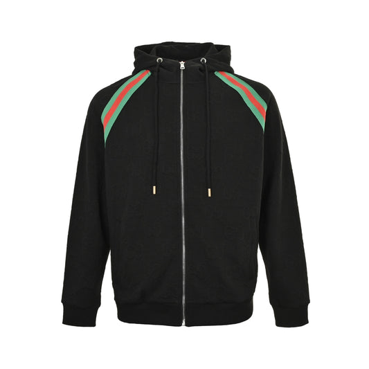Gucci 25Fw Double G dark pattern jacquard red and green webbing suit zipper jacket
