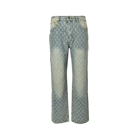 Louis Vuitton all-over printed jacquard straight washed jeans