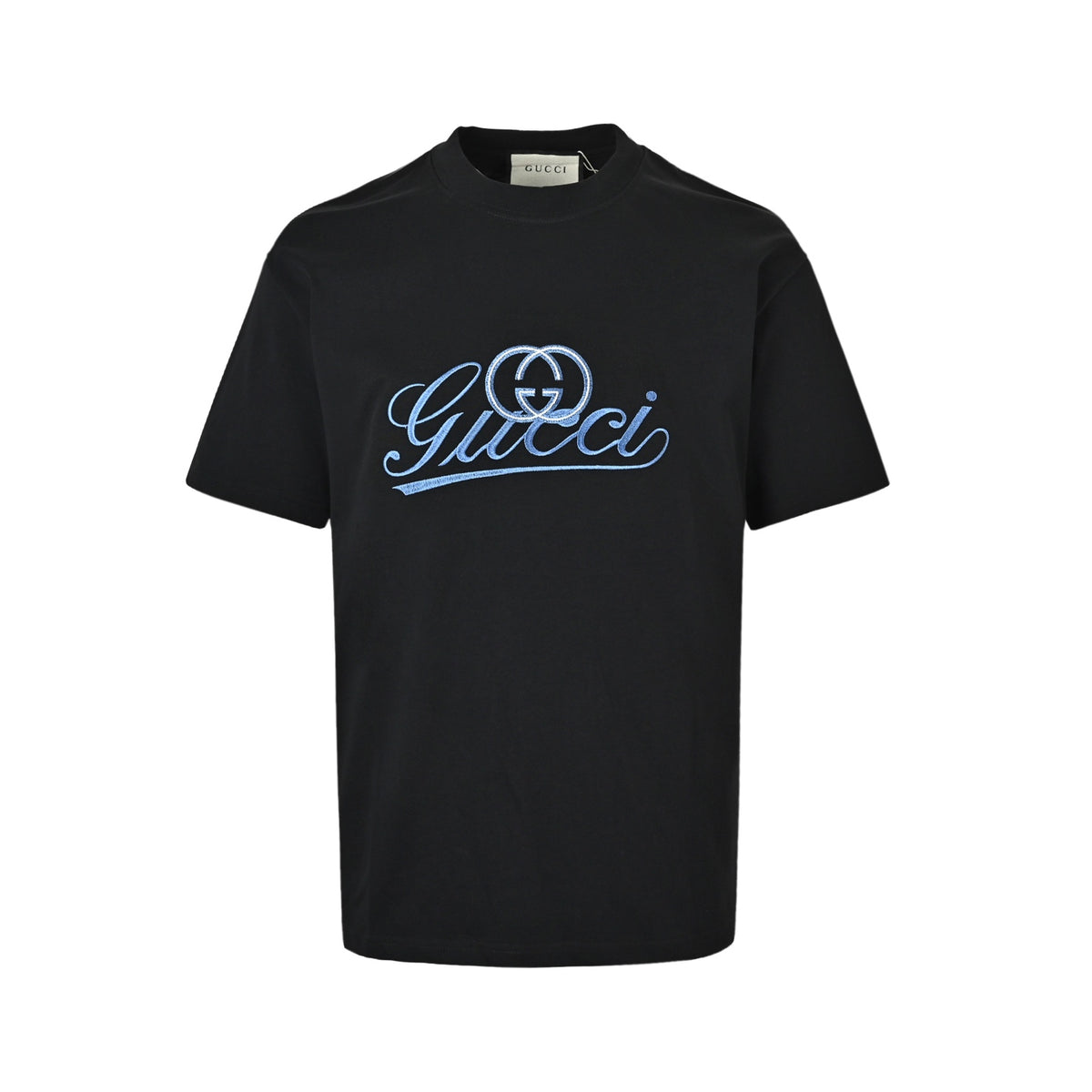 Gucci Double G blue thread embroidered short sleeves