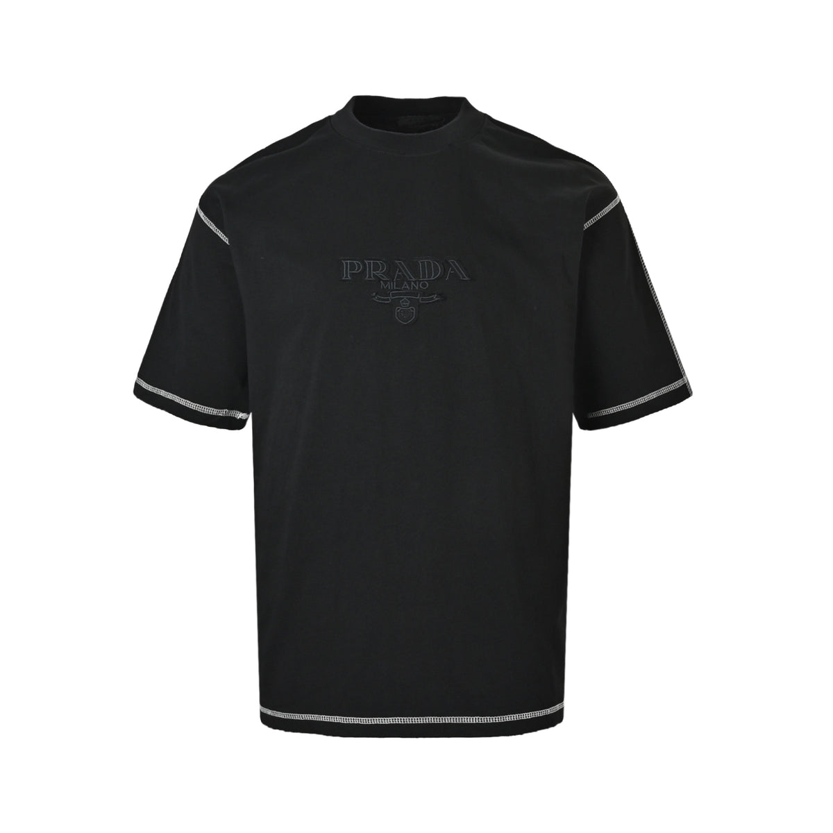 Prada 26ss patch embroidered letters topstitch short sleeves