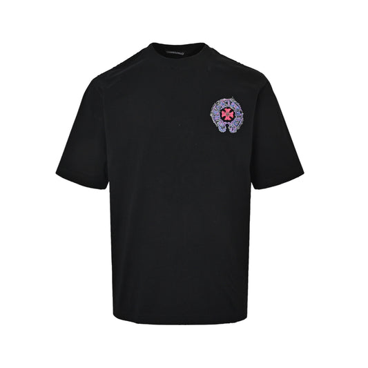 Chrome Hearts/Chrome Heart Heavy Industry Mottled Horseshoe Cross Patch Embroidered Short Sleeves