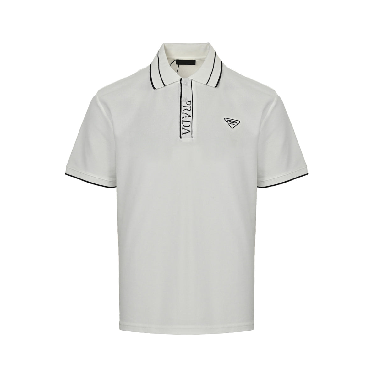 Prada 25ss placket threaded letter triangle logo embroidered Polo short sleeves